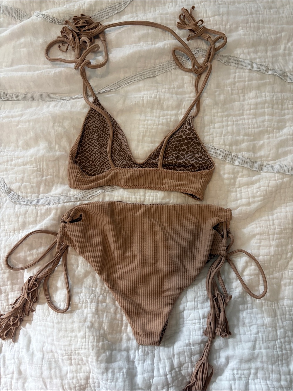 acacia swimwear Taupe Ribbed Tie-Side Bikini Set - Picture 4 of 5